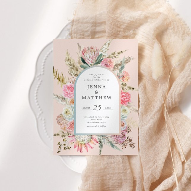 Convite De Casamento Floral Da Boêmia-Blush Elegan (Criador carregado)