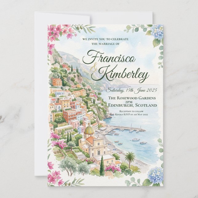 Convite de Casamento Floral da Costa Amalfitana (Frente)