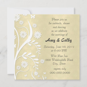 Convite de Casamento Floral Damasco Amarelo Pastel