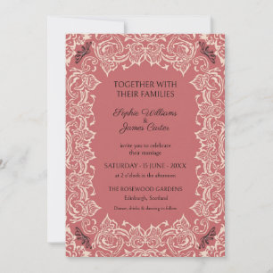 Convite de Casamento Floral Damask Rosa Empoeirada