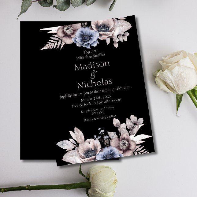 Convite de Casamento Floral Dark Dark de outono (Autumn Winter Floral Dark Wedding Invite)