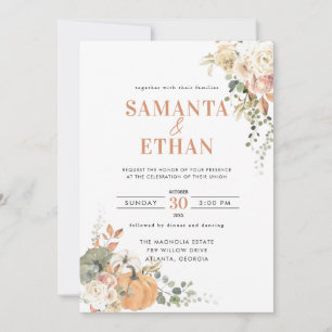 Convite de Casamento Floral de Abóbora Outono