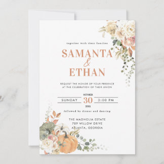 Convite de Casamento Floral de Abóbora Outono