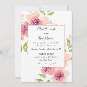 Convite De Casamento Floral De Anemone Rosa De Aqu