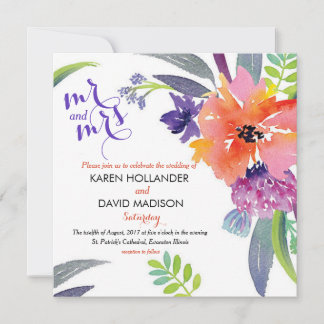 convite de casamento floral de aquarela