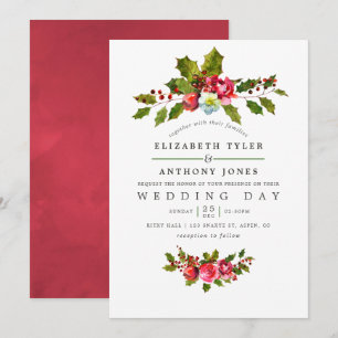 Convite de casamento floral de aquarela de Natal c