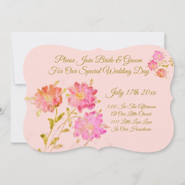 Convite De Casamento Floral De Aquarela Rosa Elega (Frente)