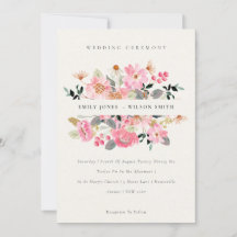 Convite de casamento Floral de Aquarela Rosa-Rosa-