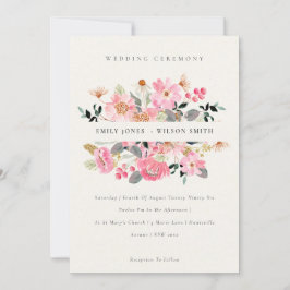 Convite de casamento Floral de Aquarela Rosa-Rosa-