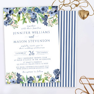 Convite de casamento floral de azul de mirtilo