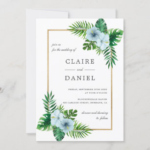 Convite De Casamento Floral De Azul Tropical Water