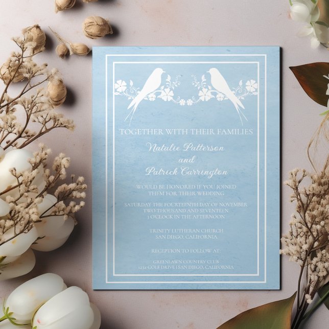 Convite De Casamento Floral De Blue Lovebird (Blue Lovebird Floral Wedding Invitation)