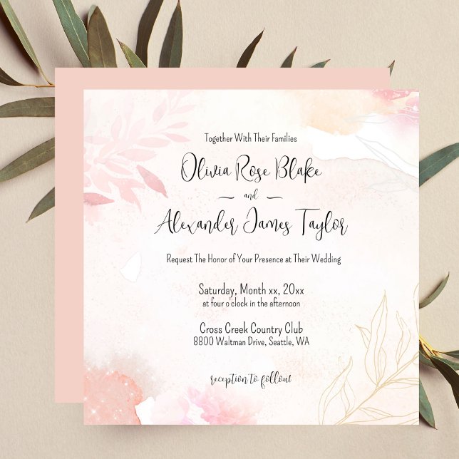 Convite De Casamento Floral De Blush De Molho De Á (Soft Watercolor Blush Floral Wedding Invitation)