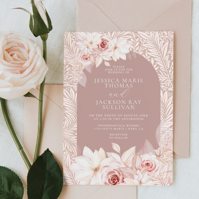 Convite De Casamento Floral De Blush Elegante (Criador carregado)