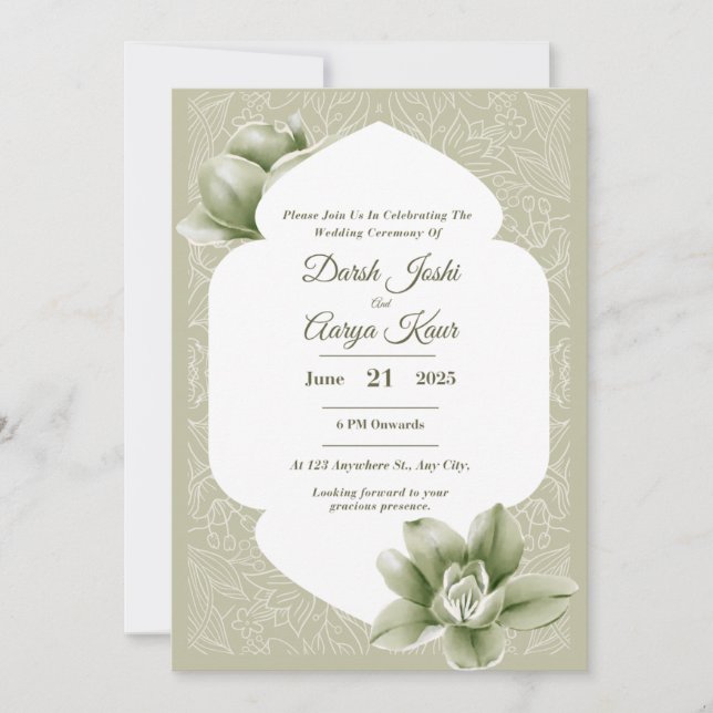 Convite De Casamento Floral De Blush Elegante (Frente)