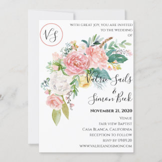 Convite De Casamento Floral De Blush Por Aquarela