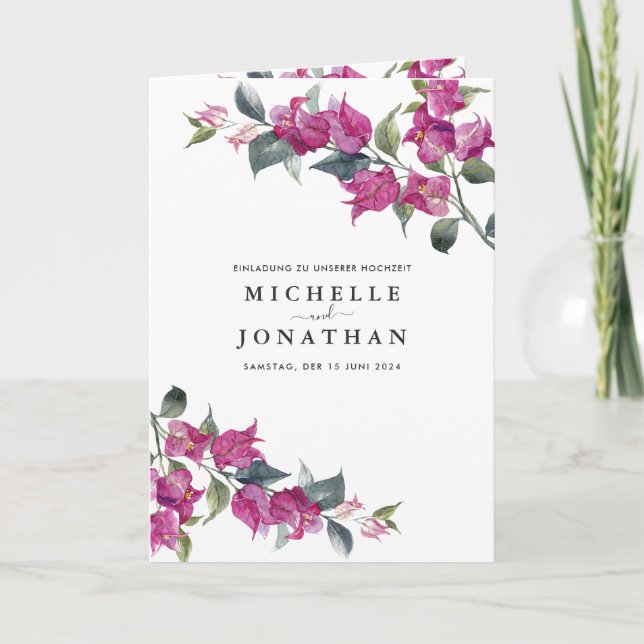 Convite de Casamento Floral de Bougainvillea Borgo (Frente)