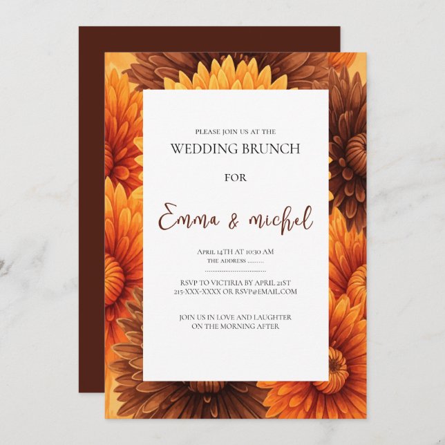 Convite De Casamento Floral De Brunch (Frente/Verso)