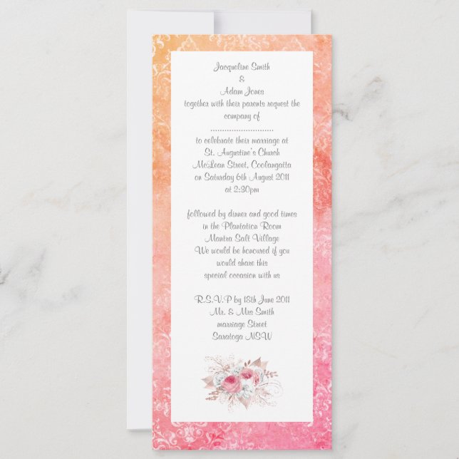CONVITE DE CASAMENTO floral DE buquê rosa ELEGANTE (Frente)