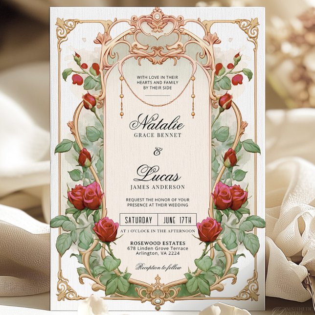 Convite De Casamento Floral De Burgundy Red Art No (Criador carregado)