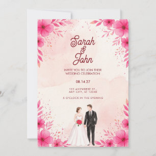Convite de Casamento Floral de Casal em Aquarela R
