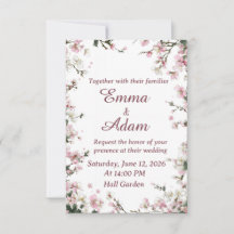 Convite de Casamento Floral de Cerejeira Rosa Suav