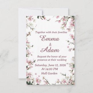 Convite de Casamento Floral de Cerejeira Rosa Suav