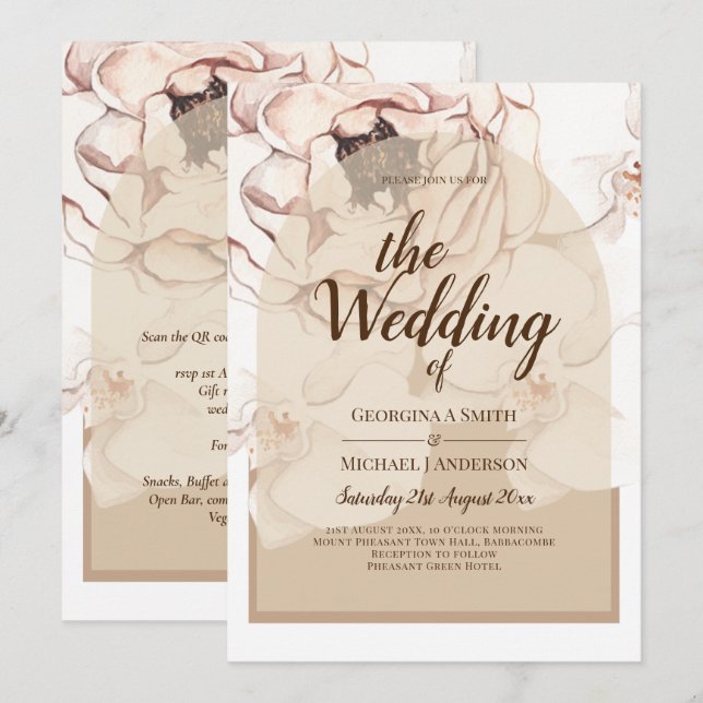 Convite de casamento Floral de Champanhe Rosa Leve (Frente/Verso)