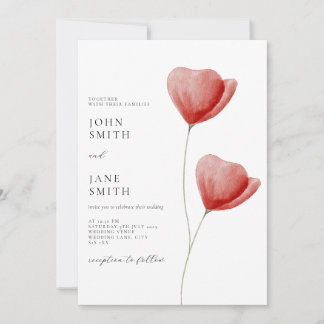 Convite de casamento floral de cor d'água vermelha