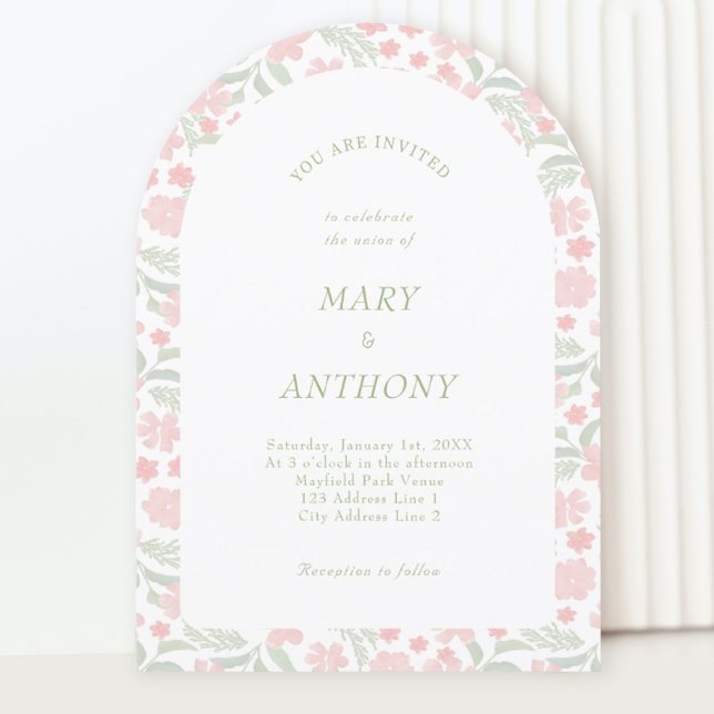 Convite De Casamento Floral De Cor De Água Rosa (Criador carregado)