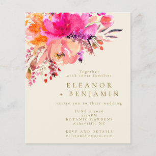 Convite de casamento Floral de Cor de Água Rosa-C