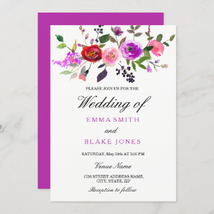 Convite De Casamento Floral De Cor De Água Rosa Pú