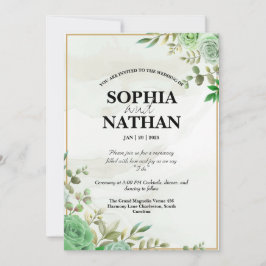 Convite De Casamento Floral De Cor Verde Elegante