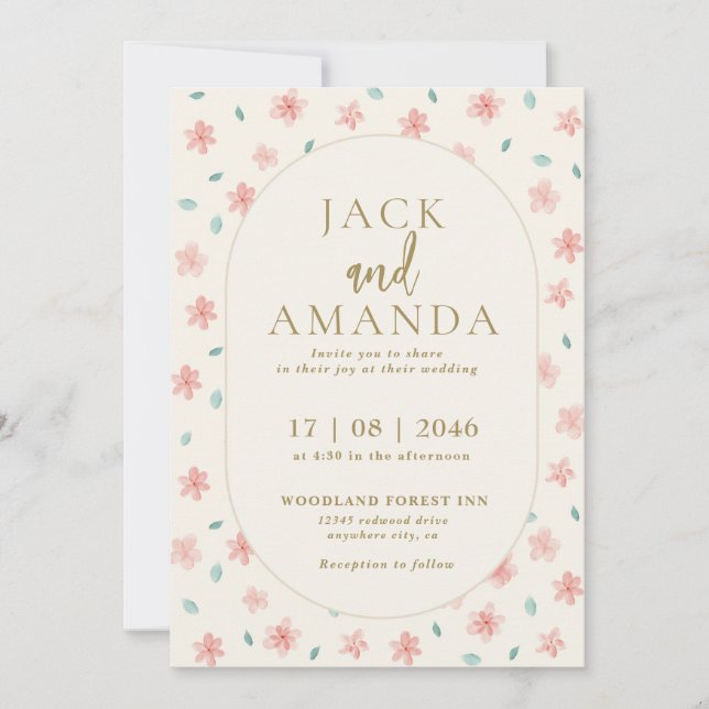 Convite De Casamento Floral De Creme De Aquarela (Frente)