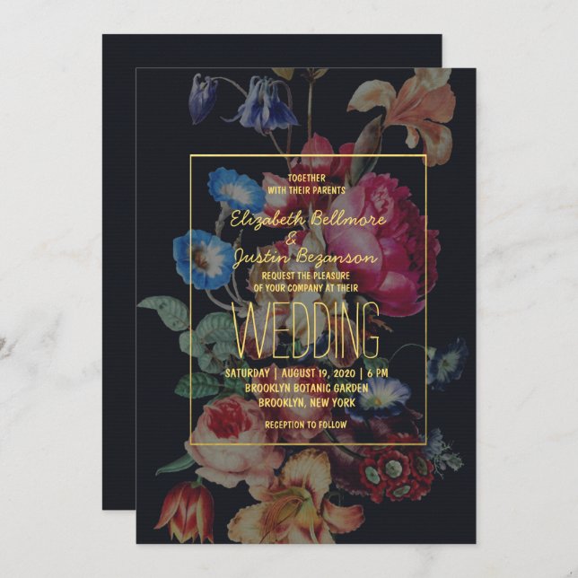 Convite De Casamento Floral De Dark Vintage (Frente/Verso)