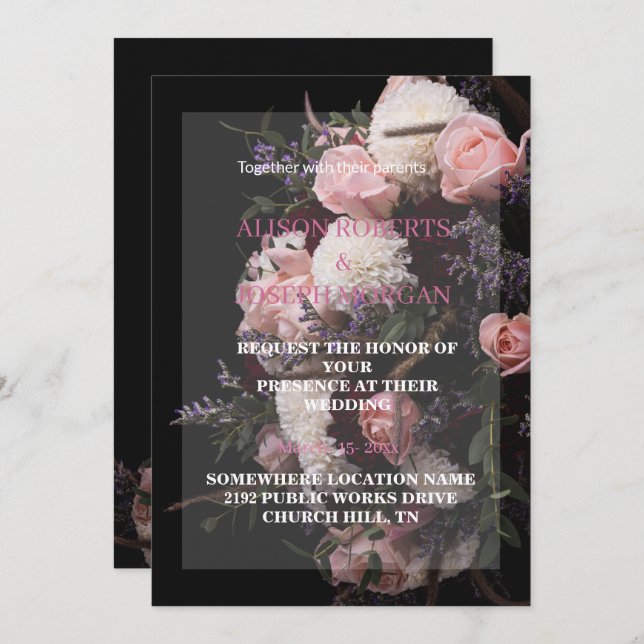 Convite De Casamento Floral De Dark Vintage (Frente/Verso)
