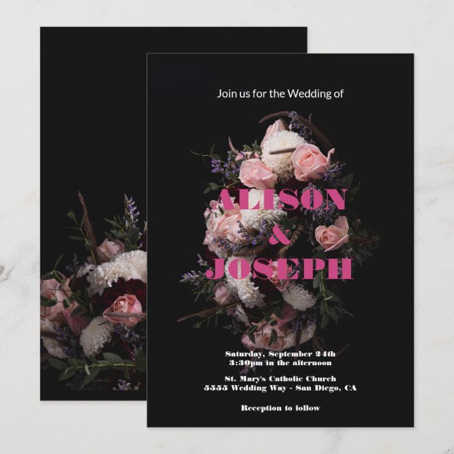 Convite De Casamento Floral De Dark Vintage (Frente/Verso)