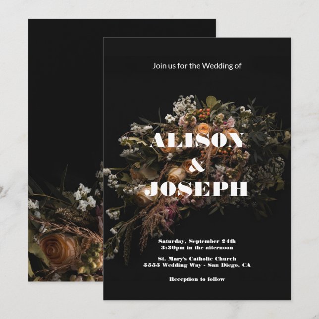 Convite De Casamento Floral De Dark Vintage (Frente/Verso)