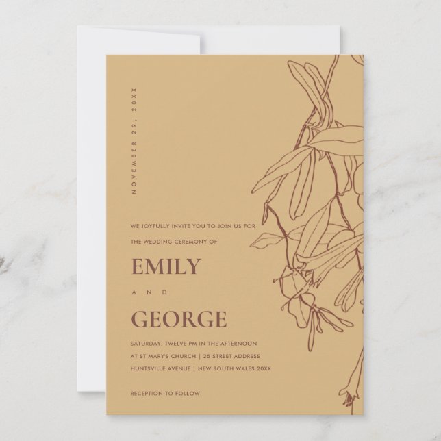 Convite de casamento FLORAL DE DESENHO DA LINHA AM (Frente)