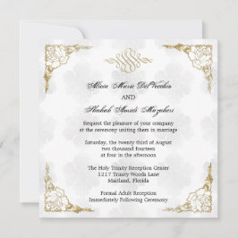 Convite de casamento Floral de Destaque Dourado El