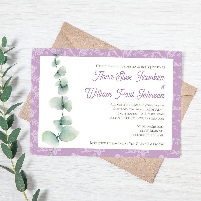 Convite de Casamento Floral de Eucalipto Roxo (Purple Eucalyptus Floral Wedding Invitation)