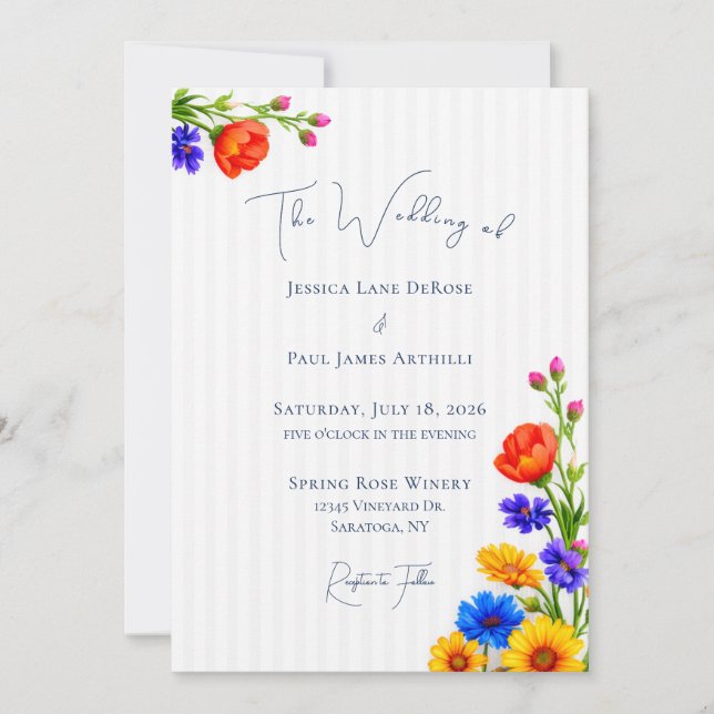 Convite de Casamento Floral de Flor Silvestre (Frente)