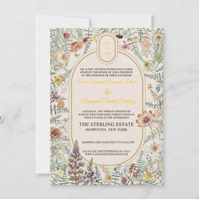 Convite de Casamento Floral de Flores Silvestres V (Frente)