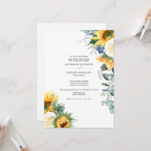 Convite de Casamento Floral de Girassóis Elegantes