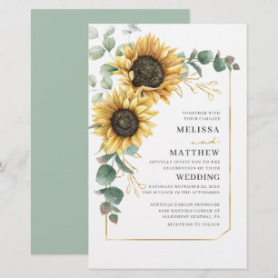 Convite de Casamento Floral de Girassol Econômico