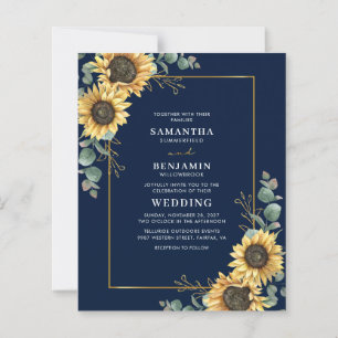 Convite de Casamento Floral de Girassol em Aquarel