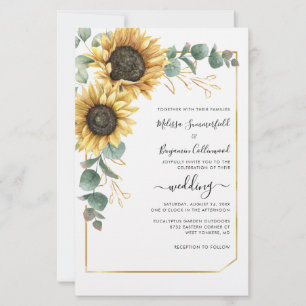 Convite de Casamento Floral de Girassol Eucalipto