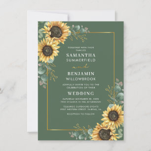 Convite de Casamento Floral de Girassol Eucalipto 