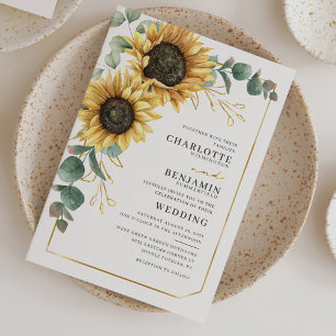 Convite de Casamento Floral de Girassol Eucalipto