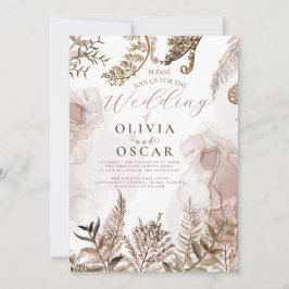 Convite de Casamento Floral de Grama de Pampas Ros